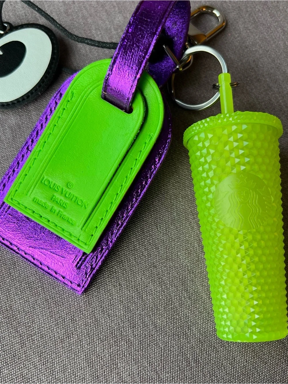Louis Vuitton Bag Charm HALLOWEEN Starbucks Eyes Glow Dark Green Metallic Purple